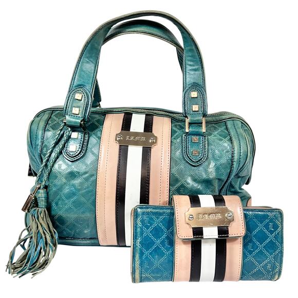 Vintage L.A.M.B. Gwen Stefani Green Leather Satchel Bag Wallet Y2K Green Rare - Picture 1 of 16